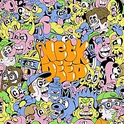 A crowd of multicolored cartoon characters of varying designs surround the band's name in orange bubble letters.