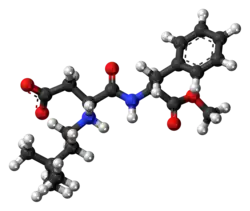 Ball-and-stick model of the neotame molecule