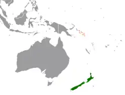 Map indicating locations of New Zealand and Solomon Islands