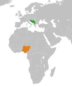 Map indicating locations of Yugoslavia and Nigeria