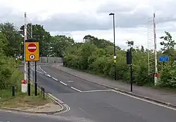 Northern entrance to the busway at Fareham, showing automatic barriers