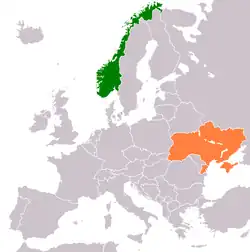 Map indicating locations of Norway and Ukraine