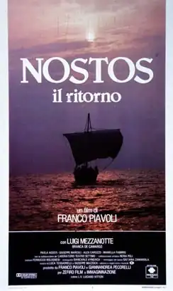 Film poster depicting a dark sea and the silhouette of a ship, with the Italian title of the film in white above the ship and the credits below