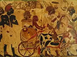 Nubians bringing tribute for King Tutankhamun, Tomb of Huy