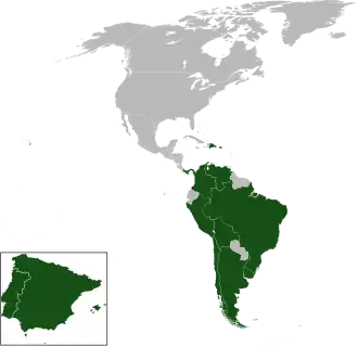 A coloured map of the countries of the Americas