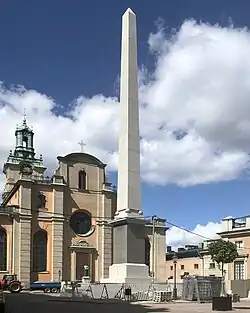 Obelisk in Stockholm raised in the year 1800 as a memorial to the service and dedication of the Stockholm burghers during the Russo-Swedish war 1788-1790.