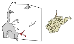 Location of Triadelphia in Ohio County, West Virginia.