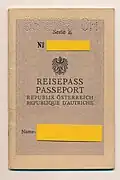 "Serie E" Austrian passport, issued in 1970