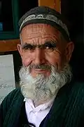 A Tajik man in traditional headgear (2005).
