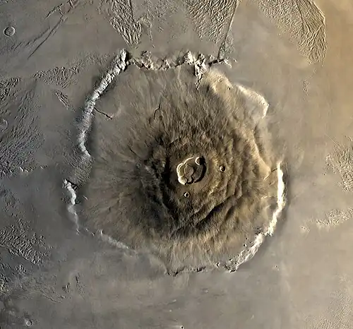 Image 1 Olympus Mons Image credit: United States Geological Survey A composite image of Olympus Mons on Mars, the tallest known volcano and mountain in the Solar System. This image was created from black-and-white imagery from the USGS's Mars Global Digital Image Mosaic and color imagery acquired from the 1978 visit of Viking 1. More selected pictures