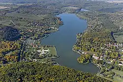 A drone view of Pécs lake