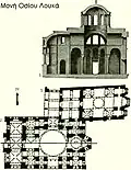 Section and plan of the katholikon of Hosios Loukas