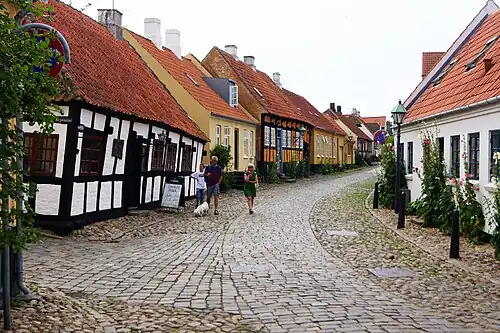 Street view from the old town center of Ebeltoft.