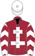 Maroon, white cross of lorraine, white sleeves, maroon chevrons, white cap