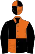 Orange and black quartered, black sleeves, quartered cap
