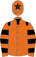 Orange, black epaulets, hooped sleeves and star on cap
