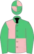Emerald green and pink (quartered), emerald green sleeves