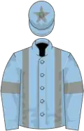 Light blue, grey braces and armlets, star on cap