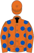 Orange, royal blue spots, orange cap