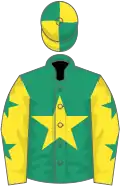 Emerald green, yellow star, yellow sleeves, emerald green stars, emerald green and yellow quartered cap