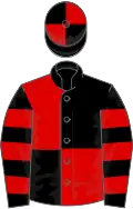 Black and red (quartered), hooped sleeves