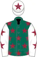 Dark green, maroon stars, white sleeves, maroon stars, white cap, maroon star