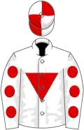 White, Red inverted triangle, White sleeves, Red spots, quartered cap