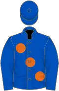 Royal blue, large orange spots