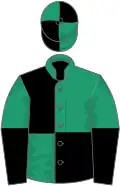 Emerald green and black quartered, halved sleeves, quartered cap