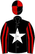 Black, white star, black and red striped sleeves, quartered cap