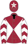 Maroon and white diabolo, white and maroon chevrons on sleeves, maroon cap, white star
