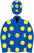 Royal blue, yellow spots