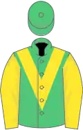 EMERALD GREEN, yellow chevron and sleeves, emerald green cap