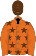 Orange, brown stars on body, brown cap