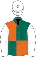 Dark green and orange (quartered), white sleeves and cap