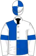 White and royal blue (quartered), white sleeves, royal blue armlets, quartered cap