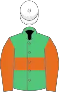 EMERALD GREEN, ORANGE hoop and sleeves, WHITE cap