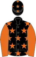 Black, orange stars, sleeves and stars on cap
