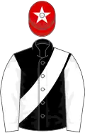Black, white sash and sleeves, red cap, white star