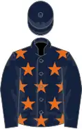 Dark blue, orange stars, dark blue sleeves and cap