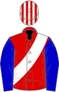 Red, White sash, striped cap, Blue sleeves