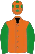 Orange, green sleeves and spots on cap