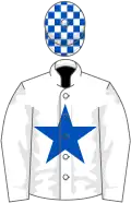 White, royal blue star, checked cap