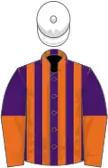 Purple and orange stripes, halved sleeves, white cap