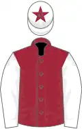 Maroon, white sleeves, white cap, maroon star