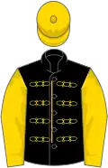 Black, gold braid, sleeves and cap