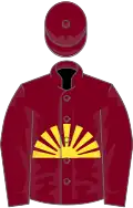 Burgundy, yellow rising sun, burgundy cap