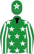 Green, white stars, striped sleeves, green cap, white star
