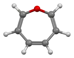 Ball-and-stick model of the oxepin molecule