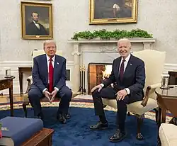 The 2020s saw the U.S. presidency alternate from Donald Trump to Joe Biden in 2020, followed by Trump's successful re-election in 2024; both the oldest presidents served during the decade. Trump is the second president elected to nonconsecutive terms (following Grover Cleveland in 1884 and 1892).